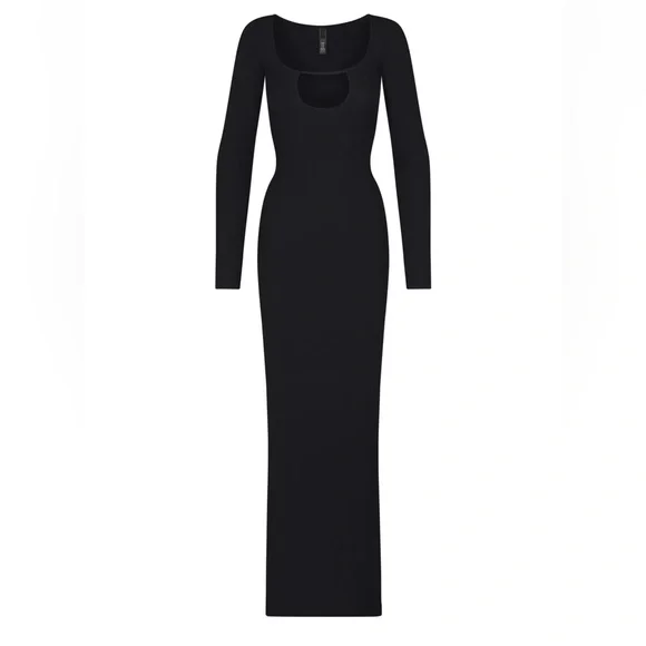 SKIMS Soft Lounge Long-Sleeve Keyhole Dress XXS Onyx - Picture 4 of 5